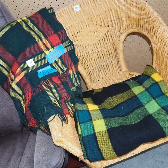 2x checked travel rugs -1 has holes and marks