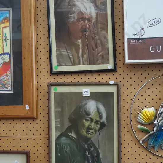 2x framed Goldie prints - green dots