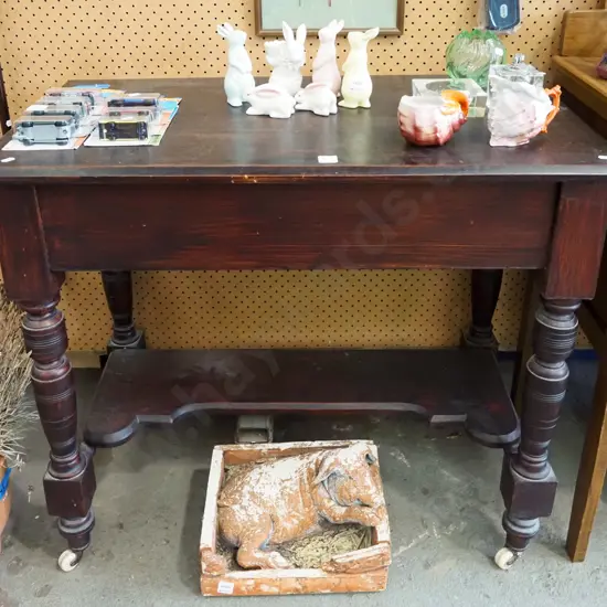 turned leg 2 tier hall table on enamel casters H780 W910 D490