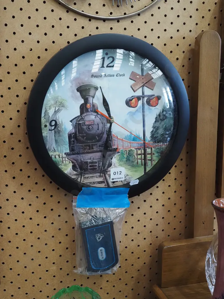 train themed wall clock with remote and push button bell sound Image 1++