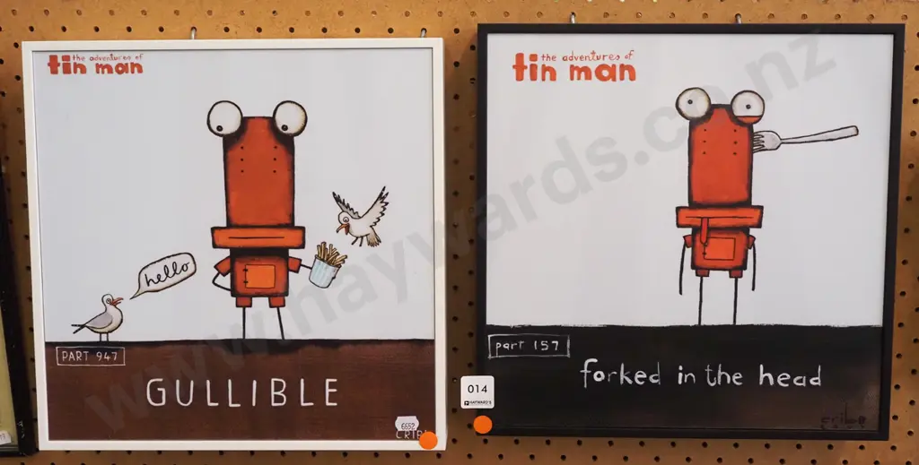 2x framed Tin Man prints - orange dots Image 1++