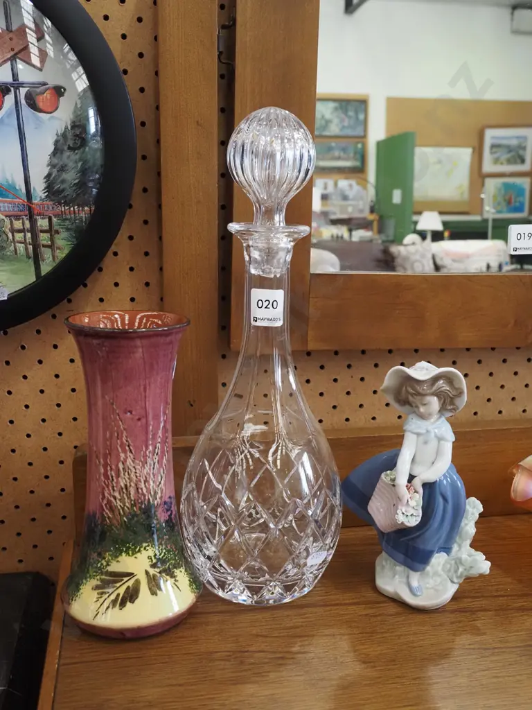 cut crystal decanter, hand painted vase, small Lladro figurine Decanter H350 Image 1++