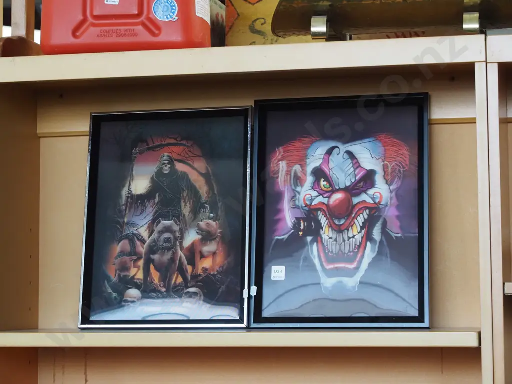 2x holographic prints- grim reaper, scary  clown Image 1++