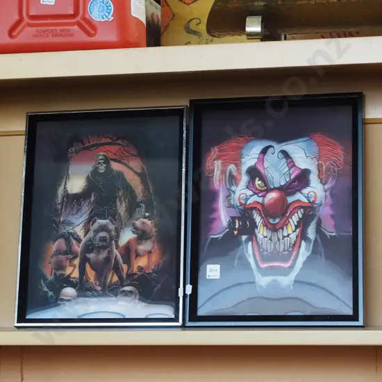 2x holographic prints- grim reaper, scary  clown