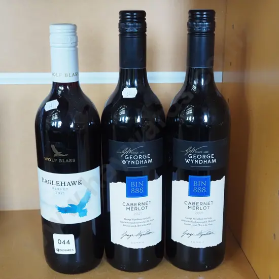 2x bottles of George Wyndham cabernet merlot 2021, Wolfblass Eagle Hawk merlot 2021