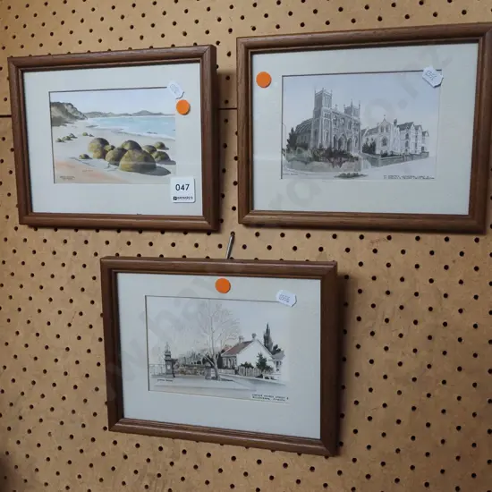 3x Yvonne Benson hand coloured prints