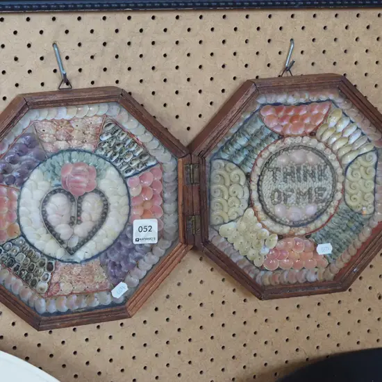 octagonal wood framed shell wall art