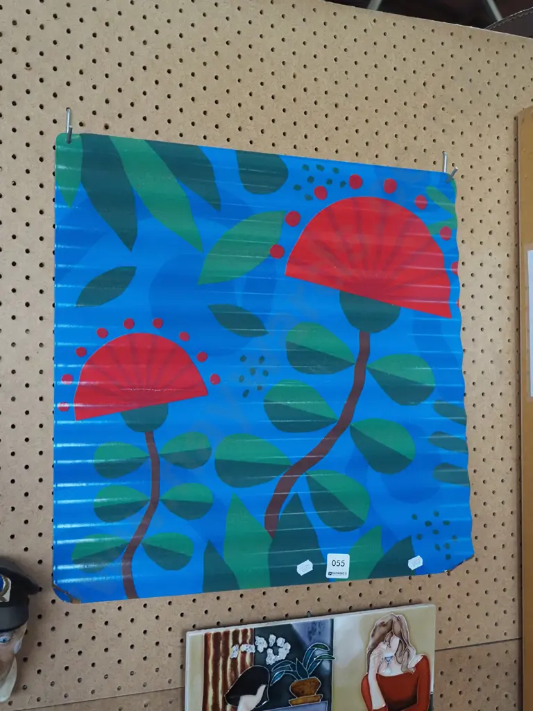 pohutukawa print on corrugated tin - damage to corners Image 1++