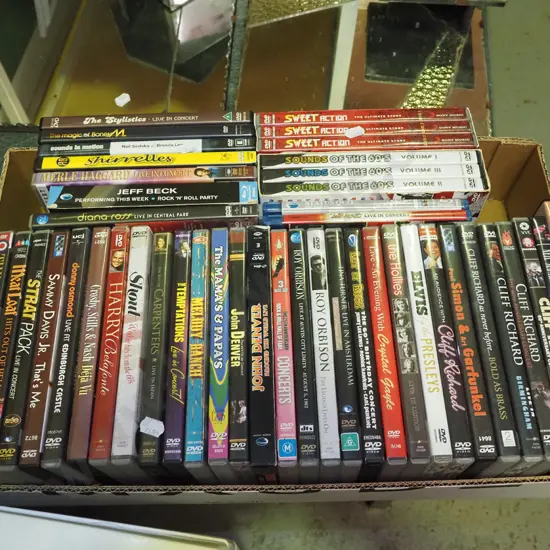 box of music DVDs