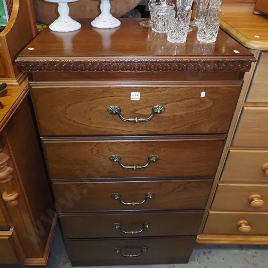 mahogany 5 drawer tall boy H1160 W625 D400