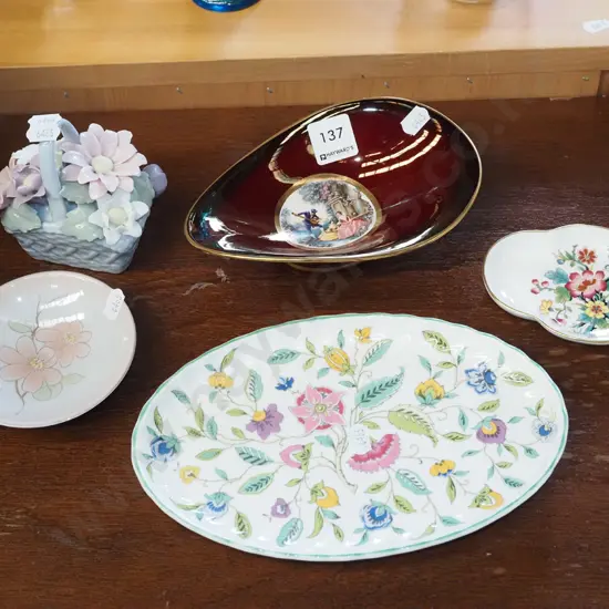 Carlton rouge royale footed dish, ceramic floral spray etc