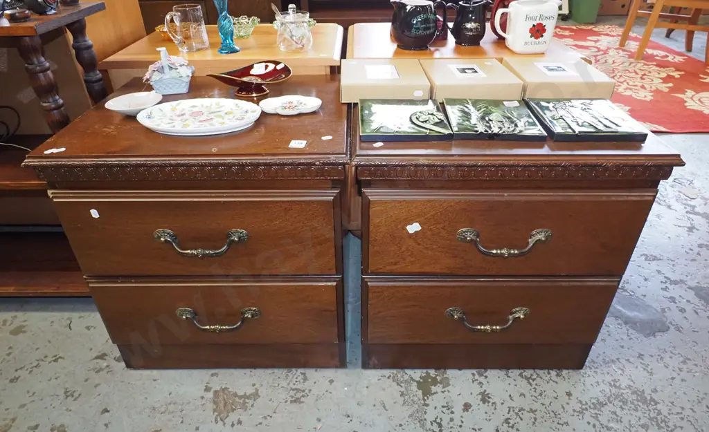 2x mahogany mdf 2 drawer bedside cabinets Image 1++