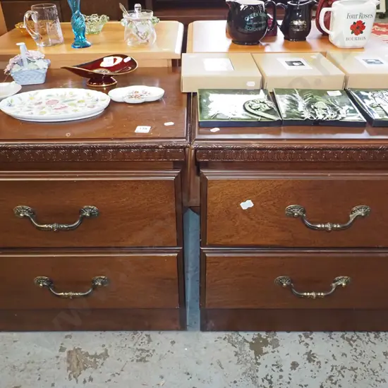 2x mahogany mdf 2 drawer bedside cabinets