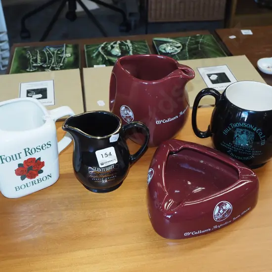 4x whisky jugs, ashtray