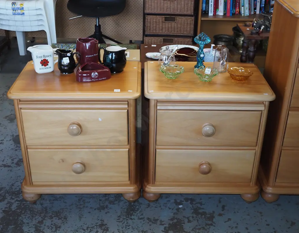 2x solid rimu and pine 2 drawer bedside cabinets with pull out trays Image 1++