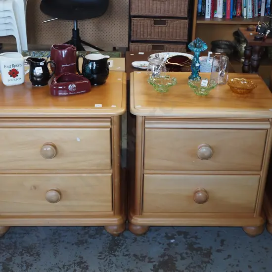 2x solid rimu and pine 2 drawer bedside cabinets with pull out trays