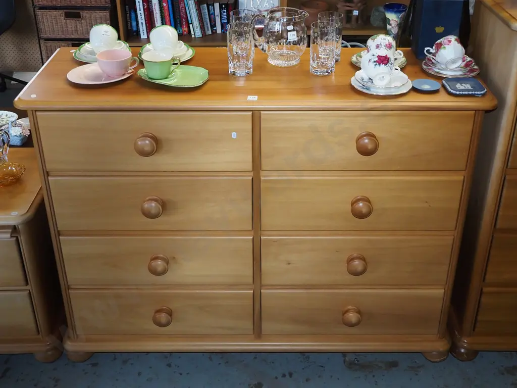 solid rimu and pine 8 drawer chest H970 W1250 D410 Image 1++