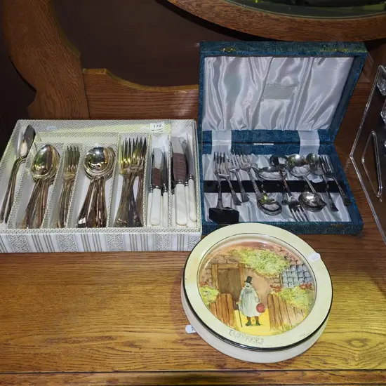 2x boxes of cutlery, Royal Doulton gaffer childs bowl