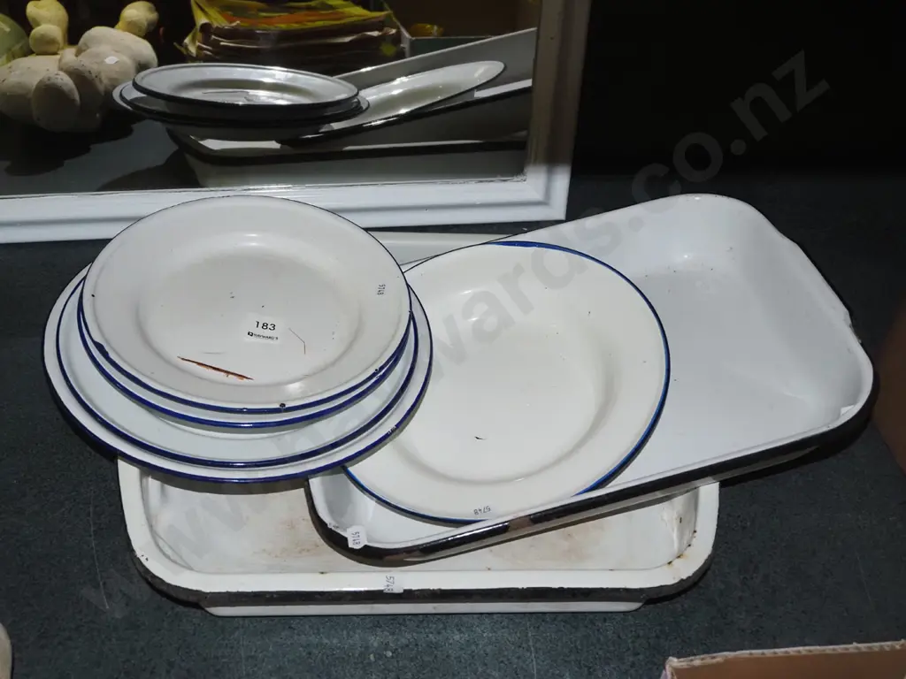 battered enamel plates, bowls, trays Image 1++