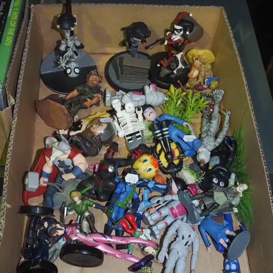 box; various toy action figurines