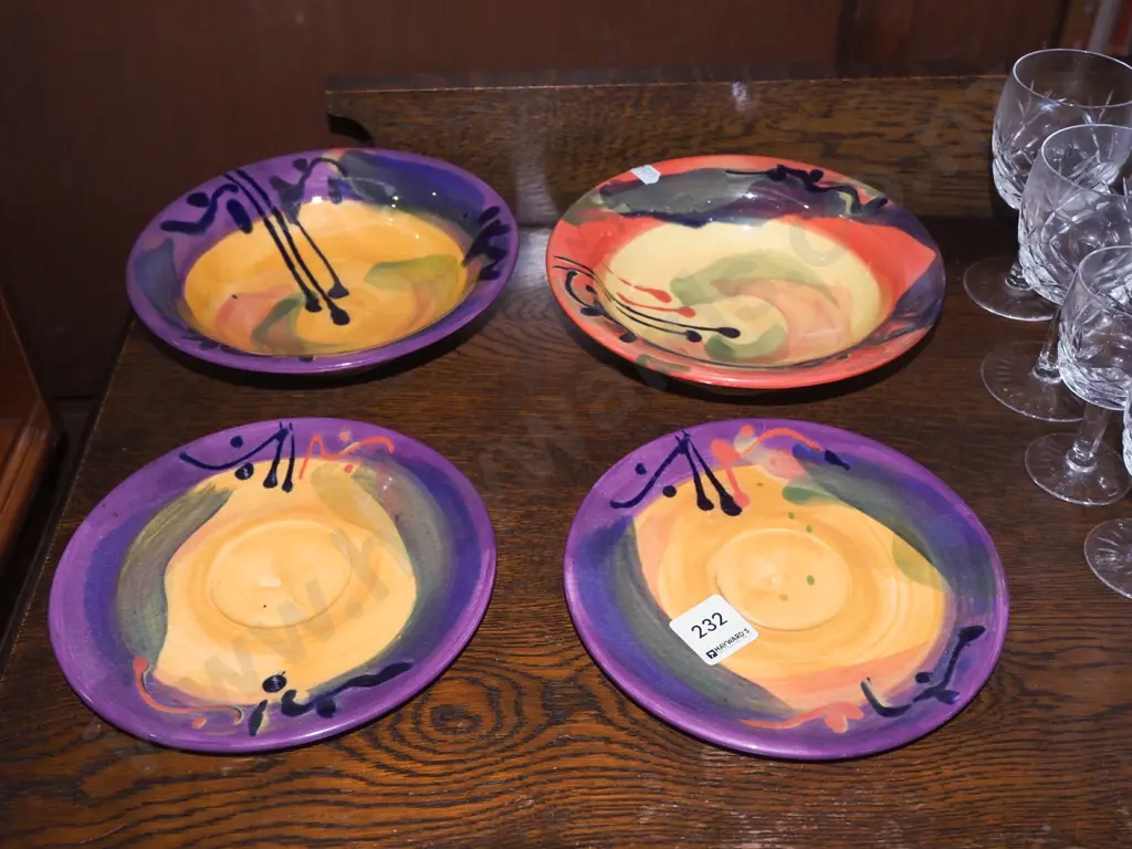 Cooks New Zealand studio pottery saucers, 2x bowls Image 1++