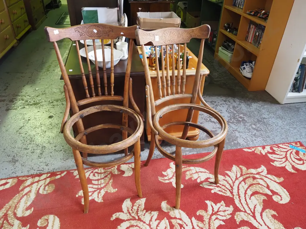 pair of restorer's pressed wood spindle back dining chairs - no seats Image 1++