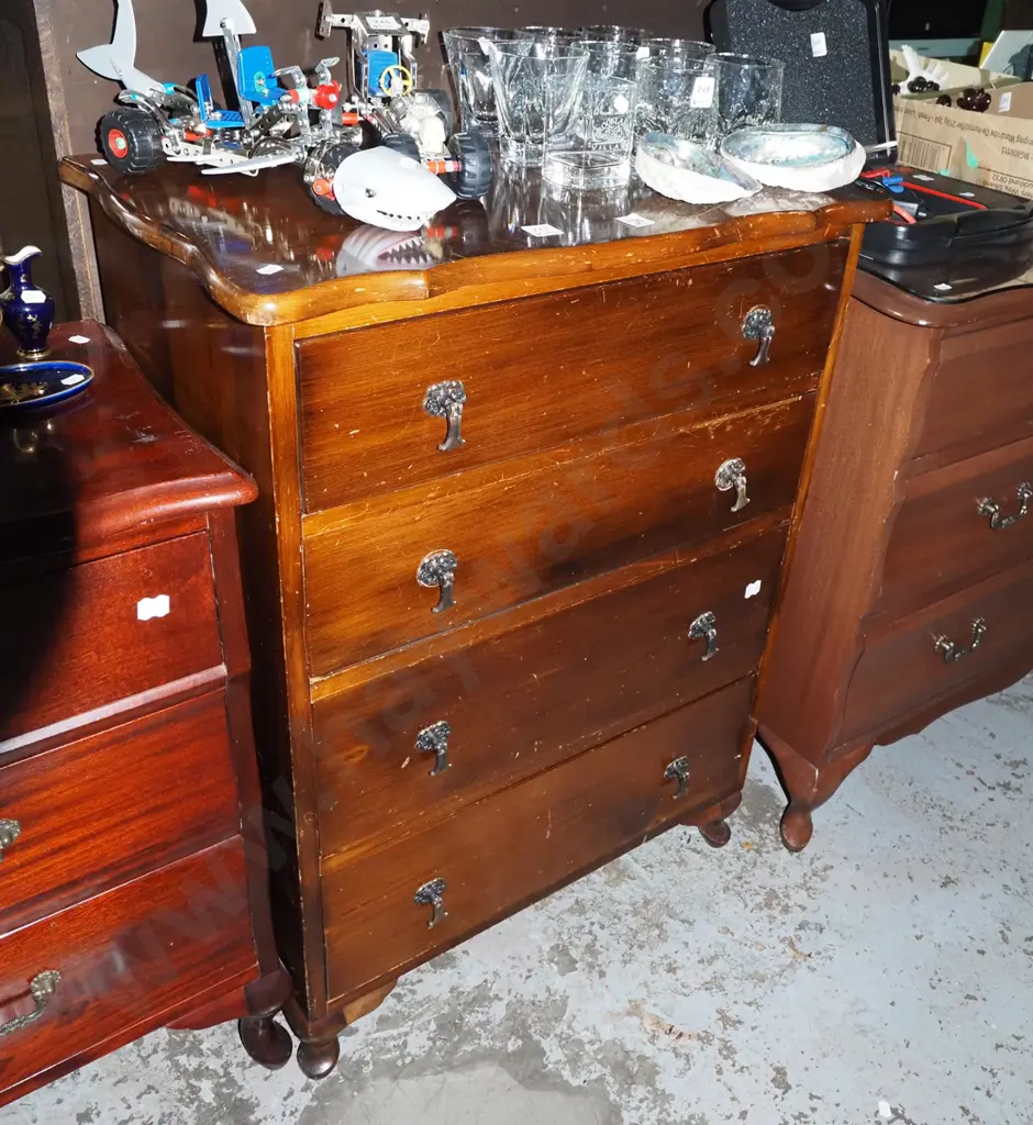 cab leg mahogany 4 drawer chest H860 W640 D420 Image 1++