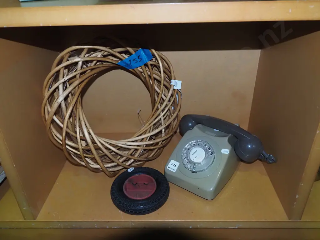 cane wreath, dial telephone, tyre themed ashtray Image 1++