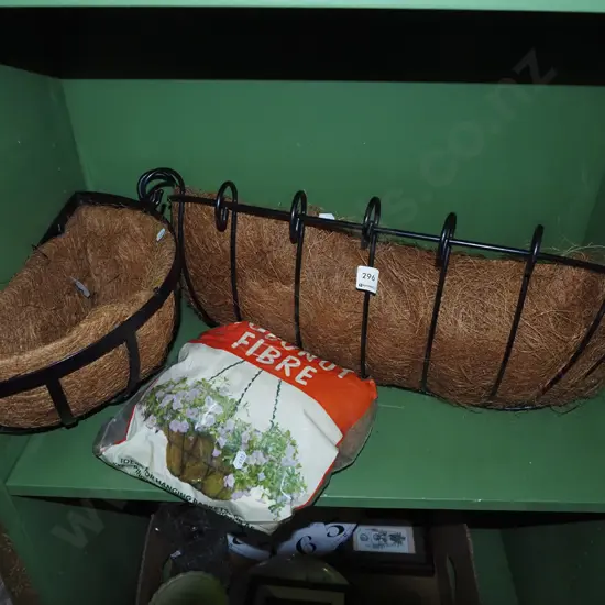 2x metal wall mounted flower baskets, coconut fibre