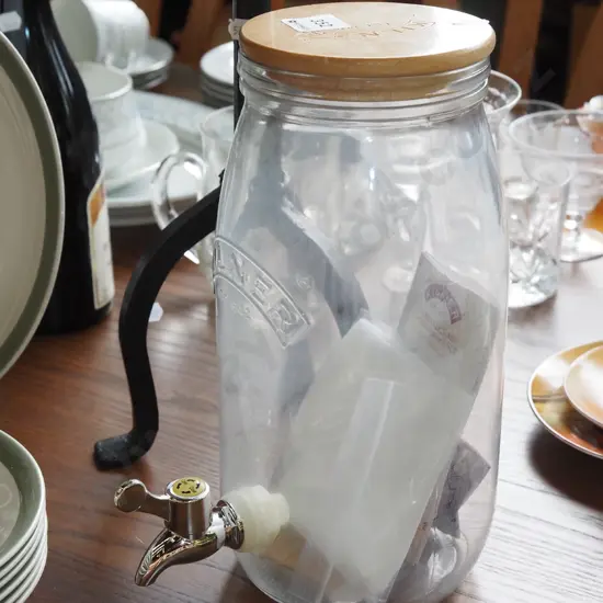 glass drinkns dispenser, wrought metal candlestick H480