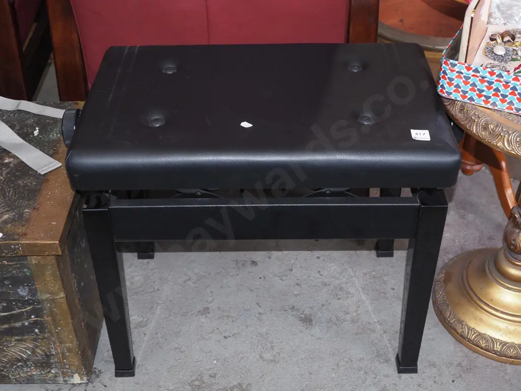 deep buttoned vinyl height adjusting piano stool Image 1++