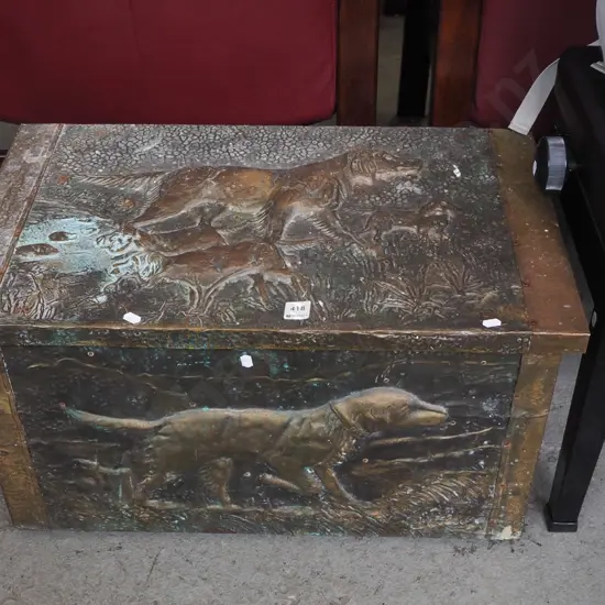 beaten brass dog themed wood box