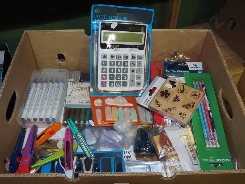 box; crafting stamps, pencils, pens etc Image 1++