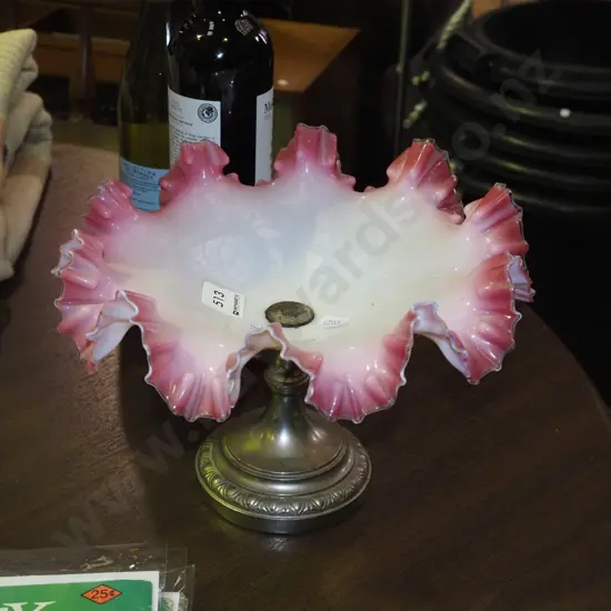 brass based frilled glass comport - some rust H190