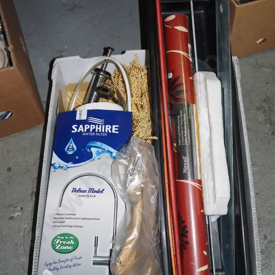 box; water filter, wallpaper tray and wallpaper etc