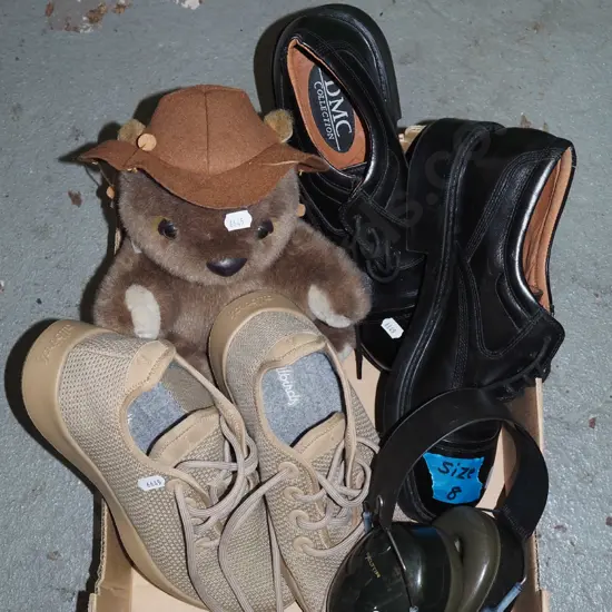 box; shoes, ear protectors etc