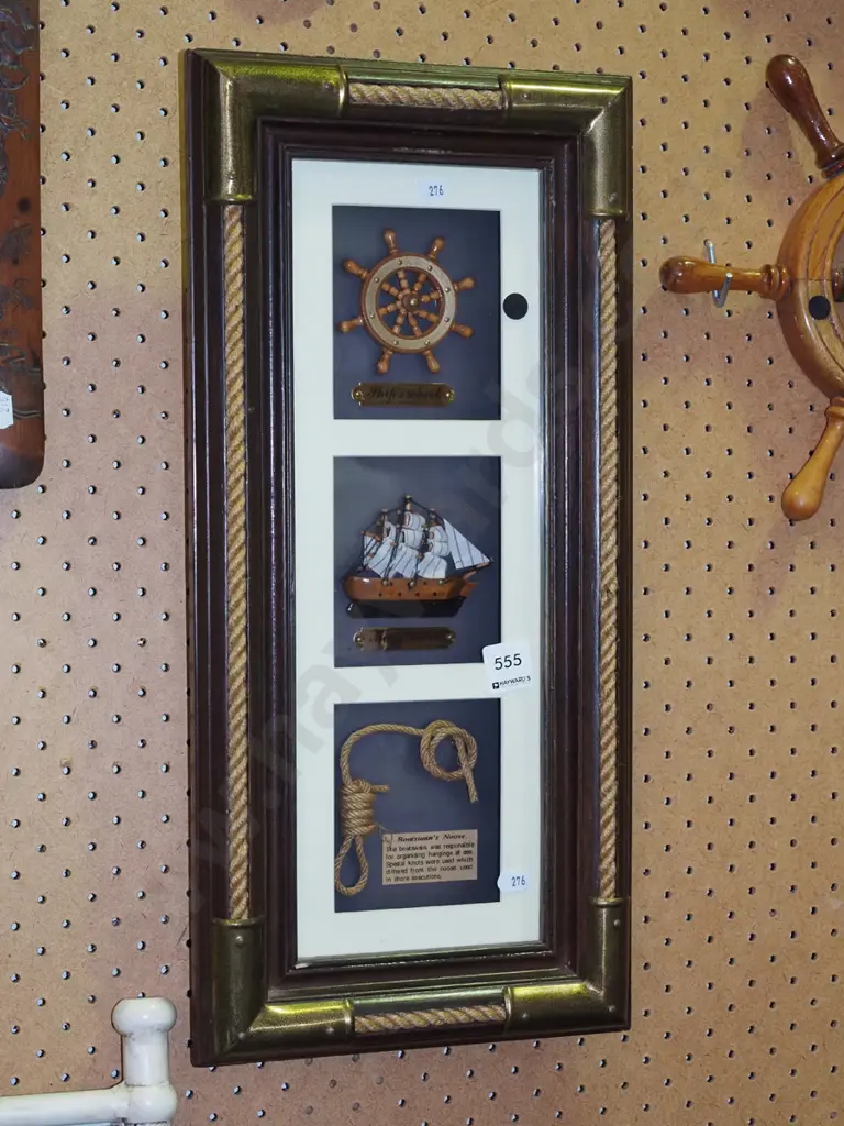 maritime themed shadow box, wall ship's wheel - black dots Image 1++