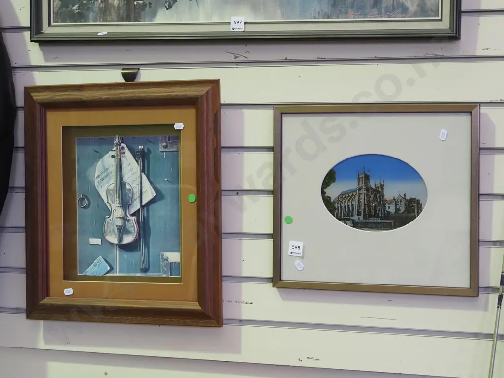  framed 3D paper voilin, framed St Dominics Priory Dunedin print Image 1++