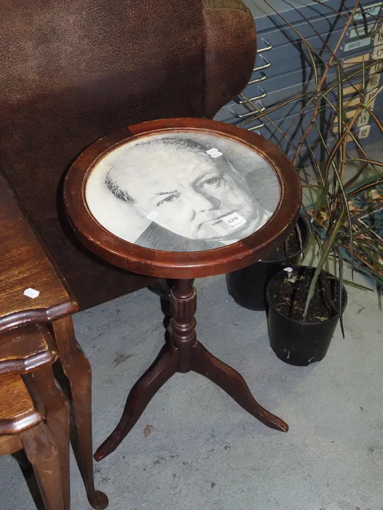 wine table with Winston Churchill print under glass H520 Image 1++