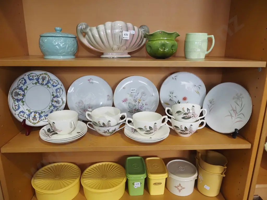 German Pottery floral plates, Tunstall blueberry soup bowls, saucers etc Image 1++