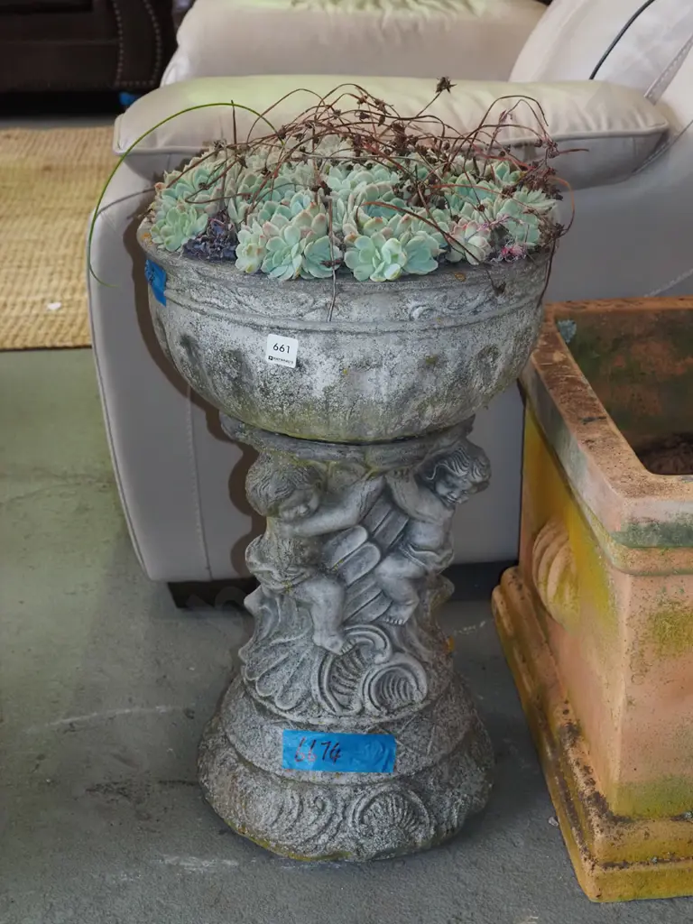 figural based garden planter and succulents H600 Image 1++
