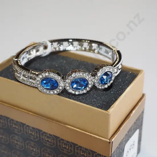 silver cz and blue stone bangle