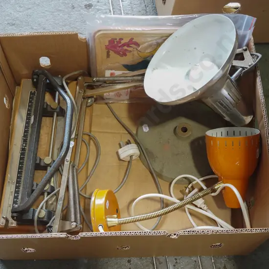 box; anglepoise lamp, bedside lamp, hole punch etc