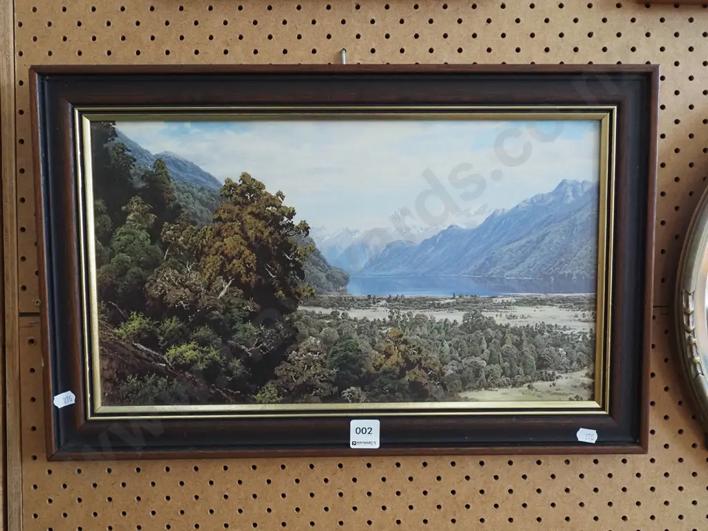 framed print under glass - lake and mountain scene Image 1++