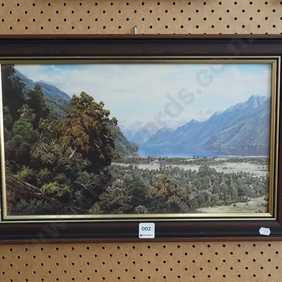 framed print under glass - lake and mountain scene