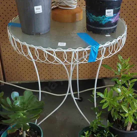 retro metal glass top end table H560