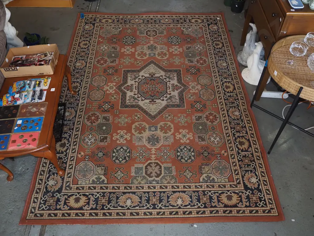 acrylic patterned floor mat - reds, greens, creams L2330 W1600 Image 1++