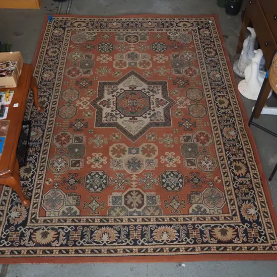 acrylic patterned floor mat - reds, greens, creams L2330 W1600