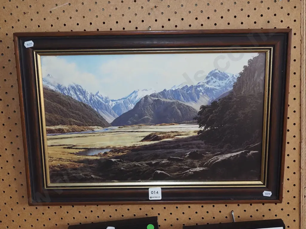 framed print under glass - valley and mountain scene Image 1++