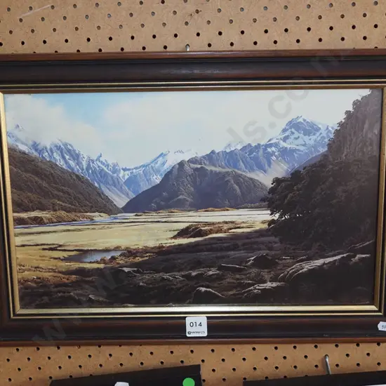 framed print under glass - valley and mountain scene